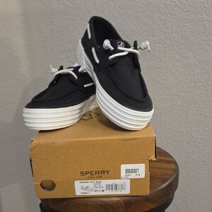 Sperry Black and White Platform Boat Shoes